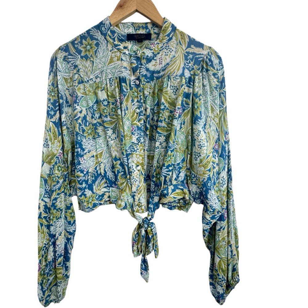 Rachel Zoe Floral Cropped Front Tie Floral Top SZ S